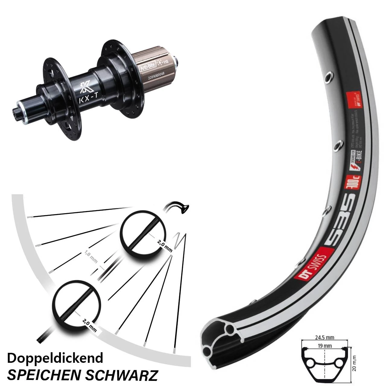 Dt-swiss 26 Zoll Hinterrad DT Swiss 535 KX-T Nabe 135 Mm Felgenbremse