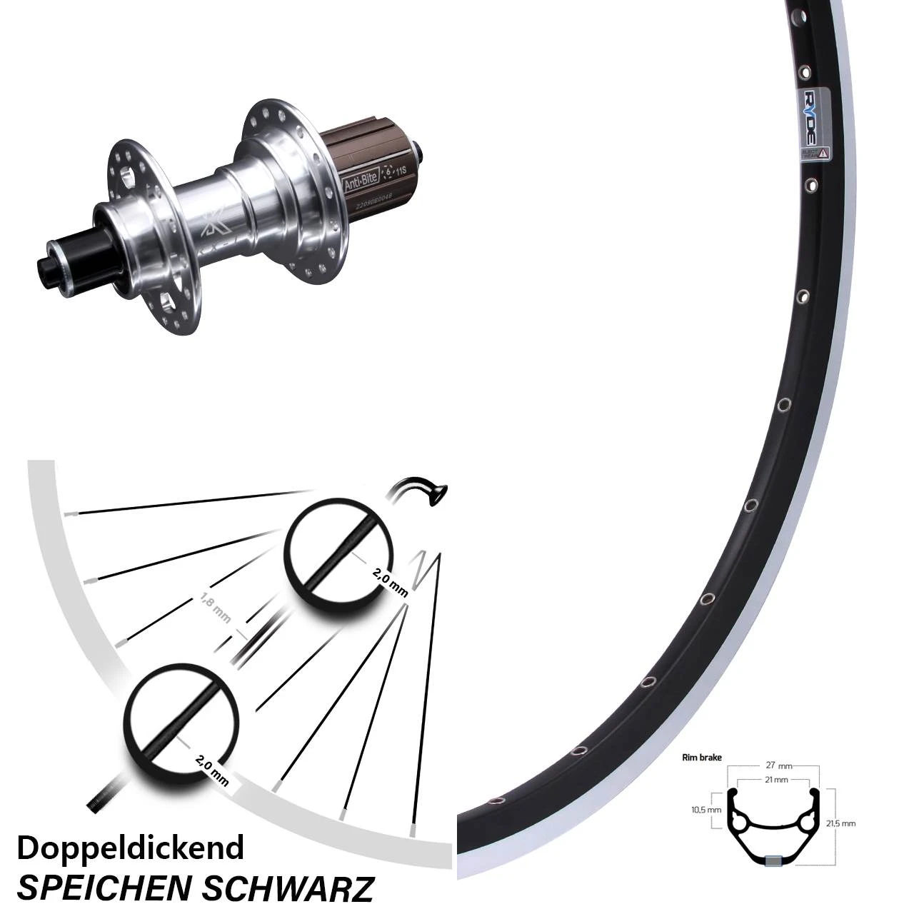Ryde ZAC 421 Hinterrad 26 Zoll Mit KX-T Nabe 10/11-fach 5x135 Mm Silbern