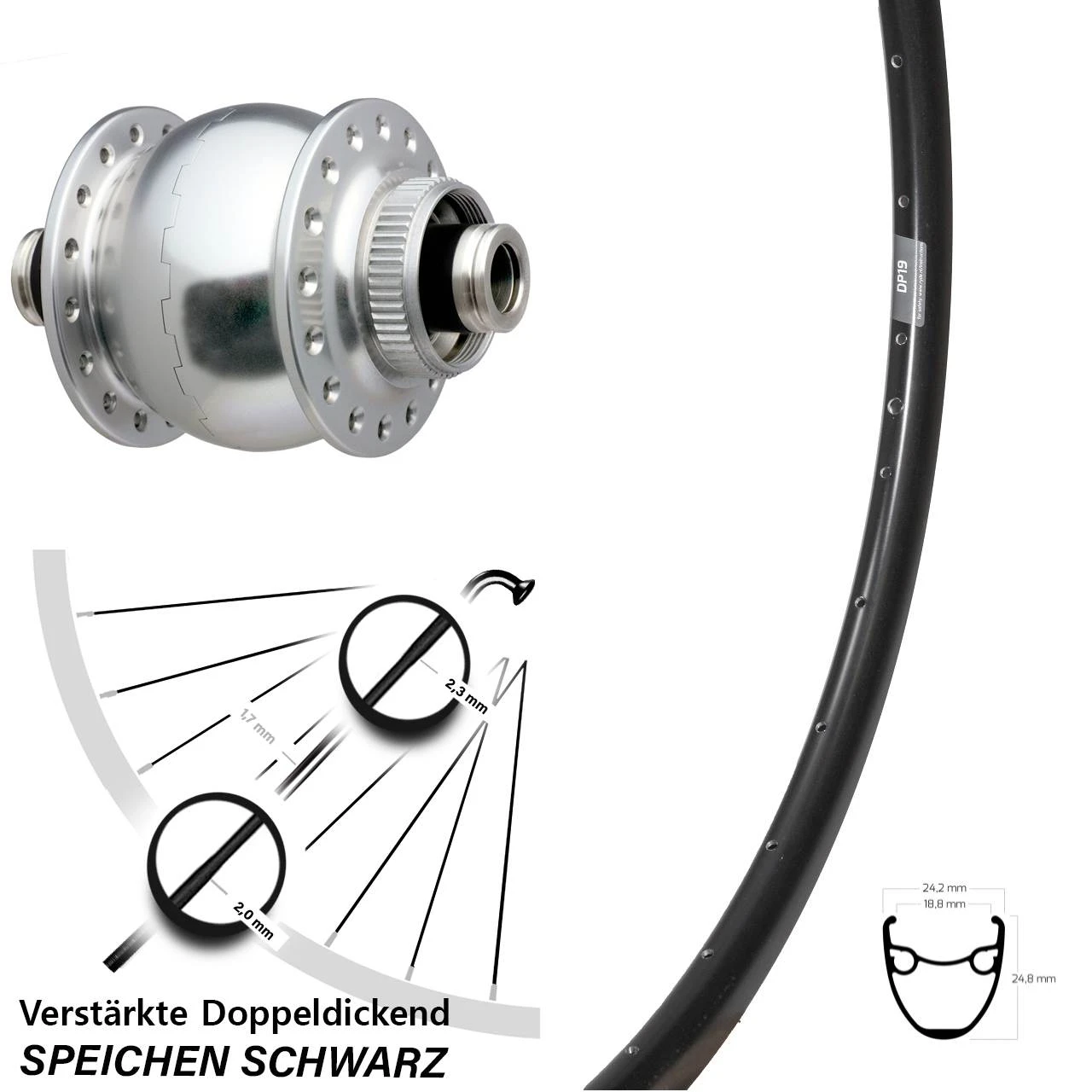 28 Zoll Vorderrad Mit Nabendynamo SON 28 Ryde DP 19 FĂŒr Steckachse