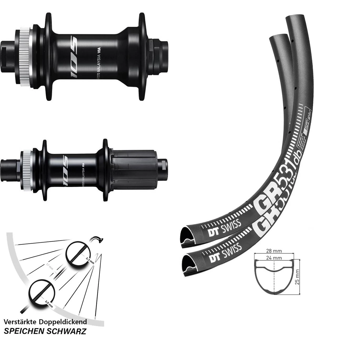 Dt-swiss 27,5 Zoll DT Swiss GR 531 Laufradsatz Gravel VerstÀrkt Shimano 105 Steckachse Centerlock