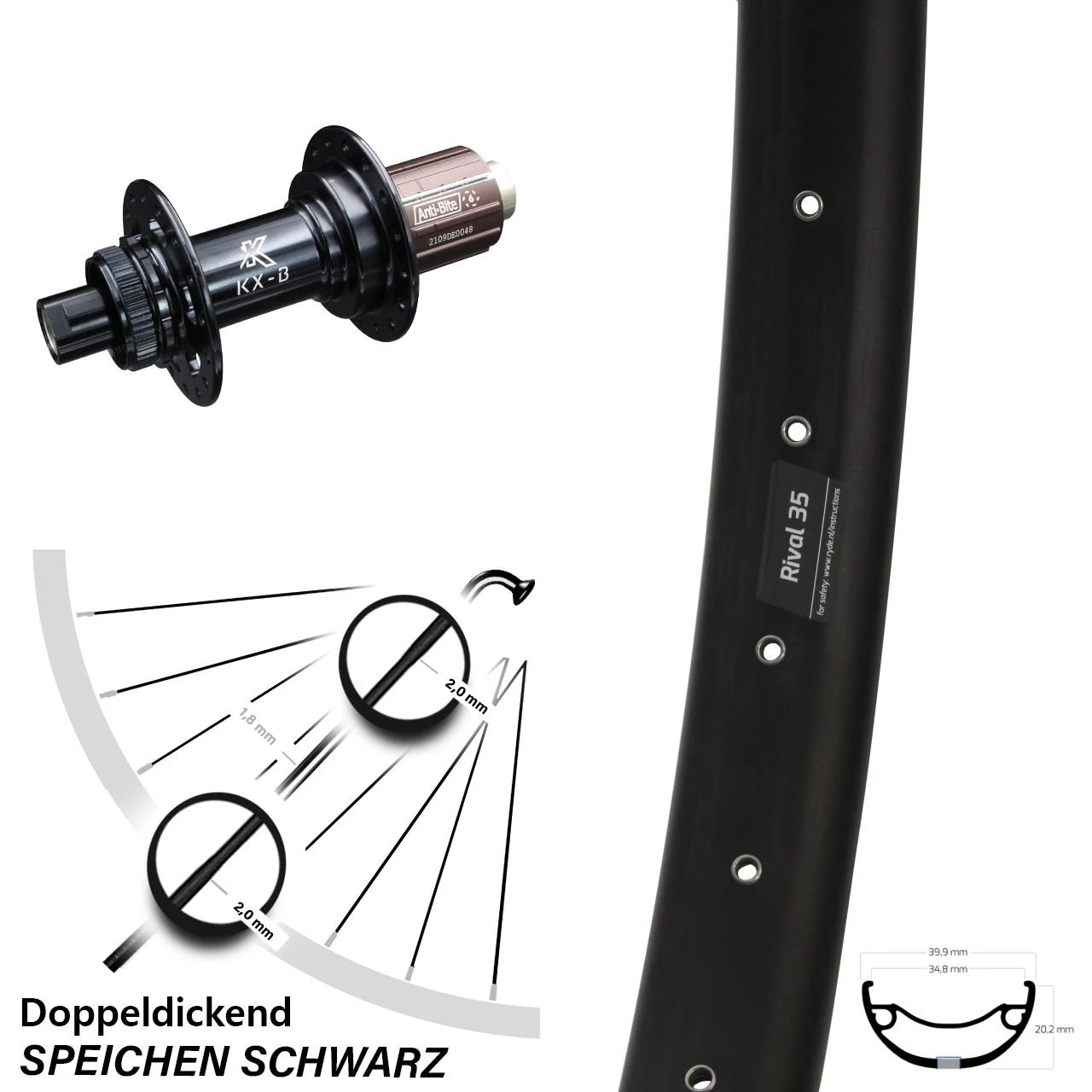 Ryde Rival 35 Disc Hinterrad 27,5+ Zoll KX-B Boost 12x148 Mm Shimano 11-fach Centerlock