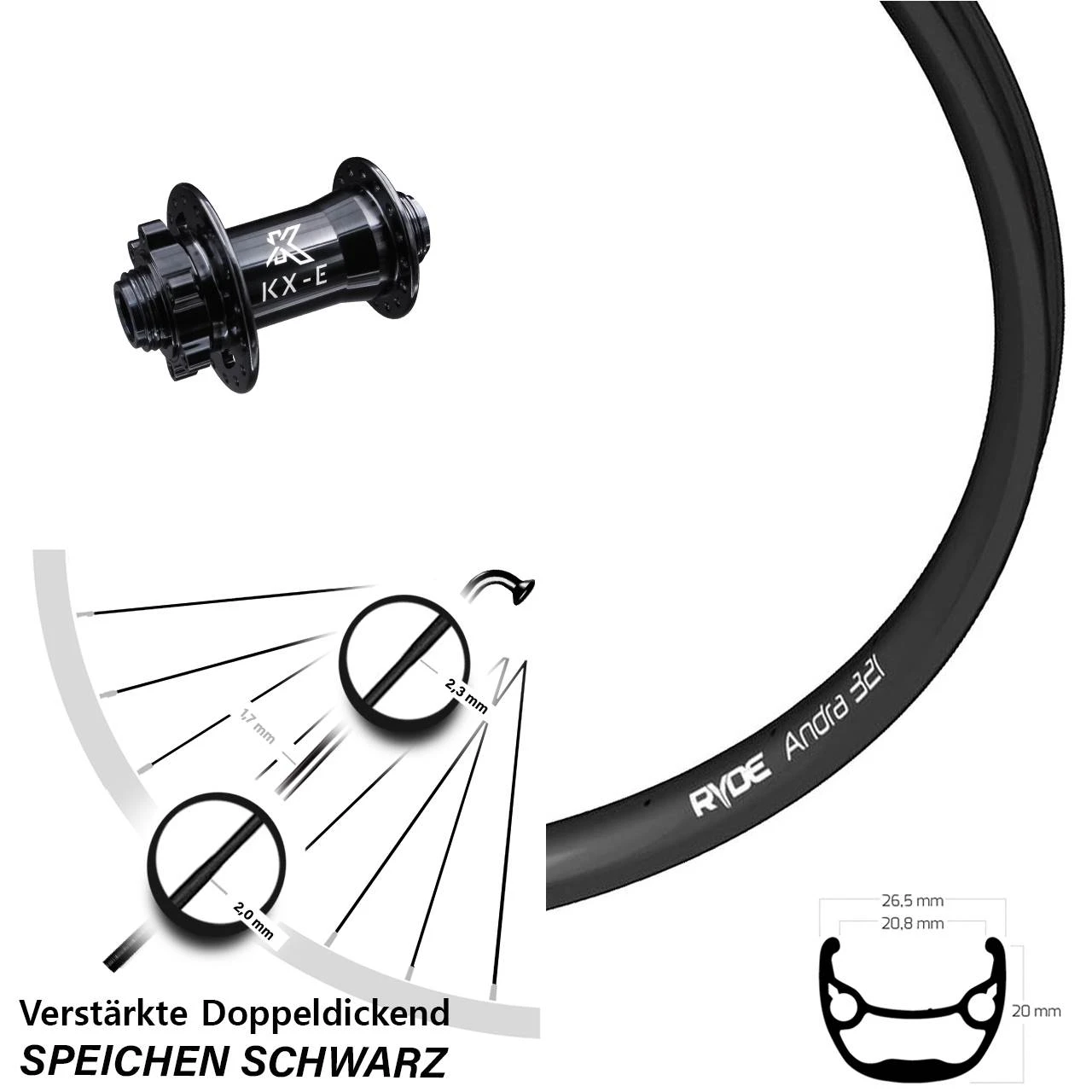 KX-E Ryde Andra 321 Vorderrad 28-29 Zoll VerstÀrkt