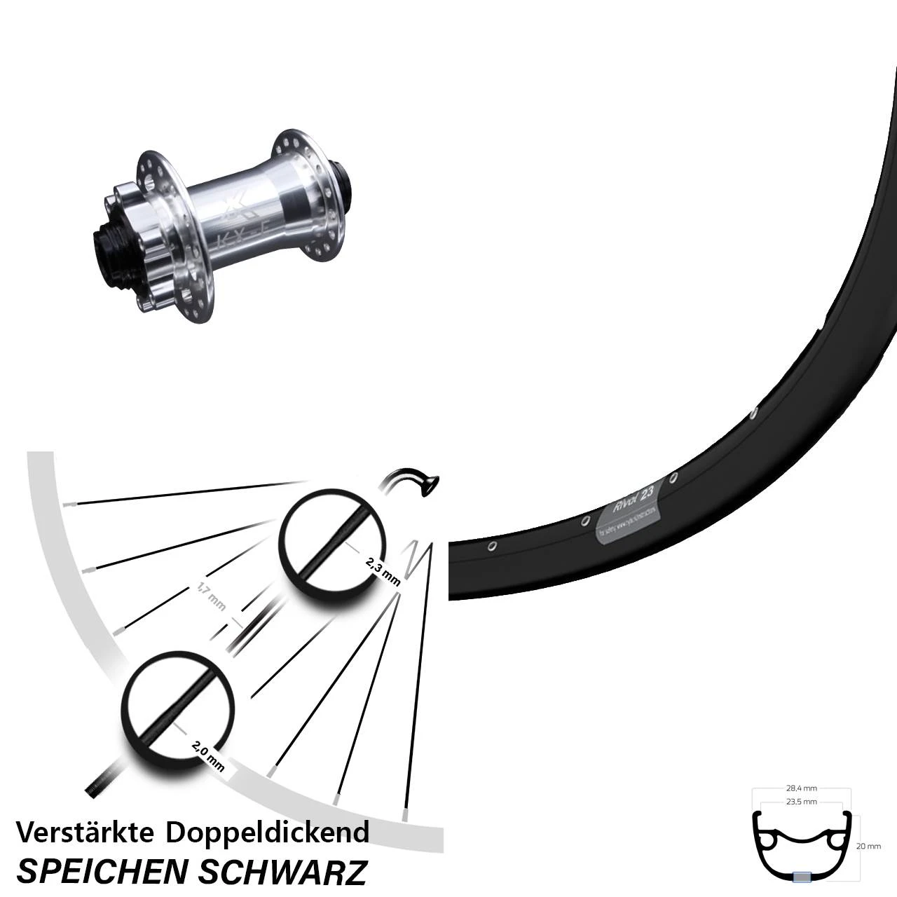 Ryde Rival 23-622 ETRTO Vorderrad 29 Zoll Mit KX-E Nabe Silbern Steckachse VerstÀrkt MTB