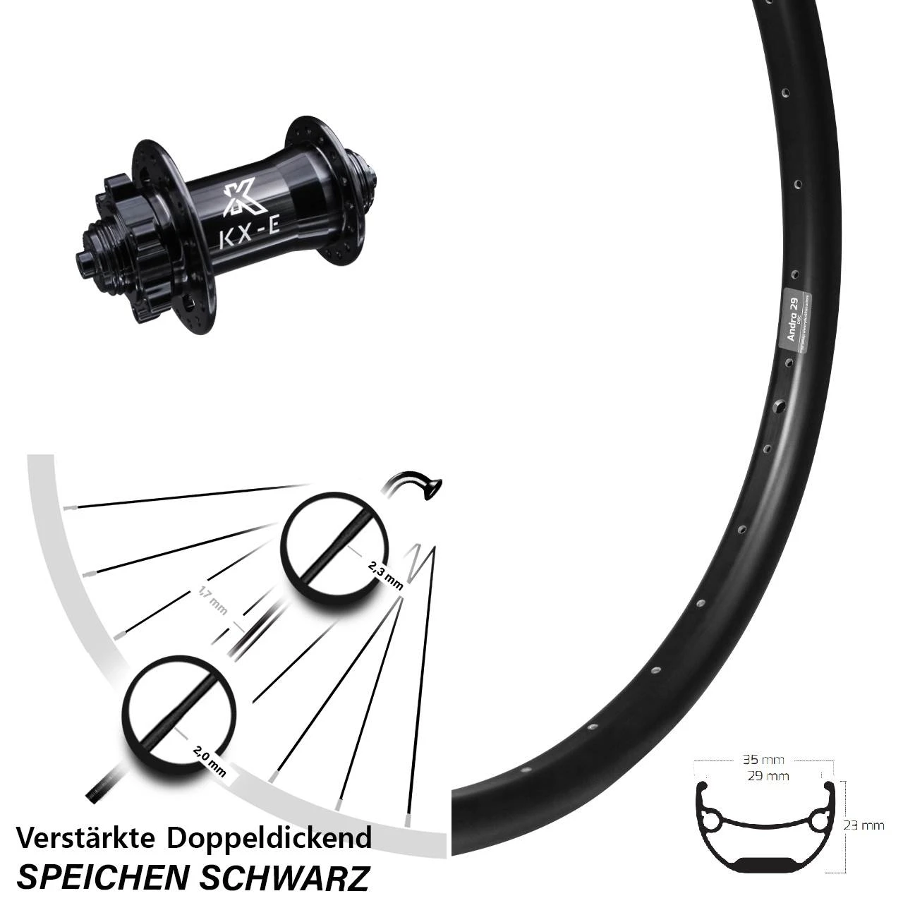 Vorderrad 27,5 Zoll Ryde Andra 29-584 ETRTO VerstÀrkt Mit KX-E Nabe 5x100 Mm 6-loch