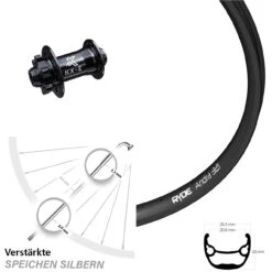 28-29 Zoll Verstärktes Vorderrad Ryde Andra 321 Disc Schwarz KX-E Nabe 6-loch Steckachse