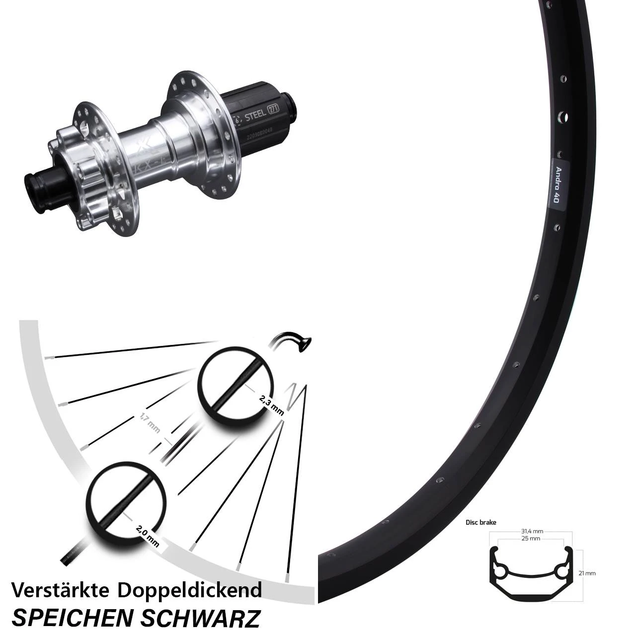 27,5 Zoll Hinterrad Ryde Andra 40 Disc Mit KX-E Nabe Silbern 12x142 Mm 6-loch 11-fach