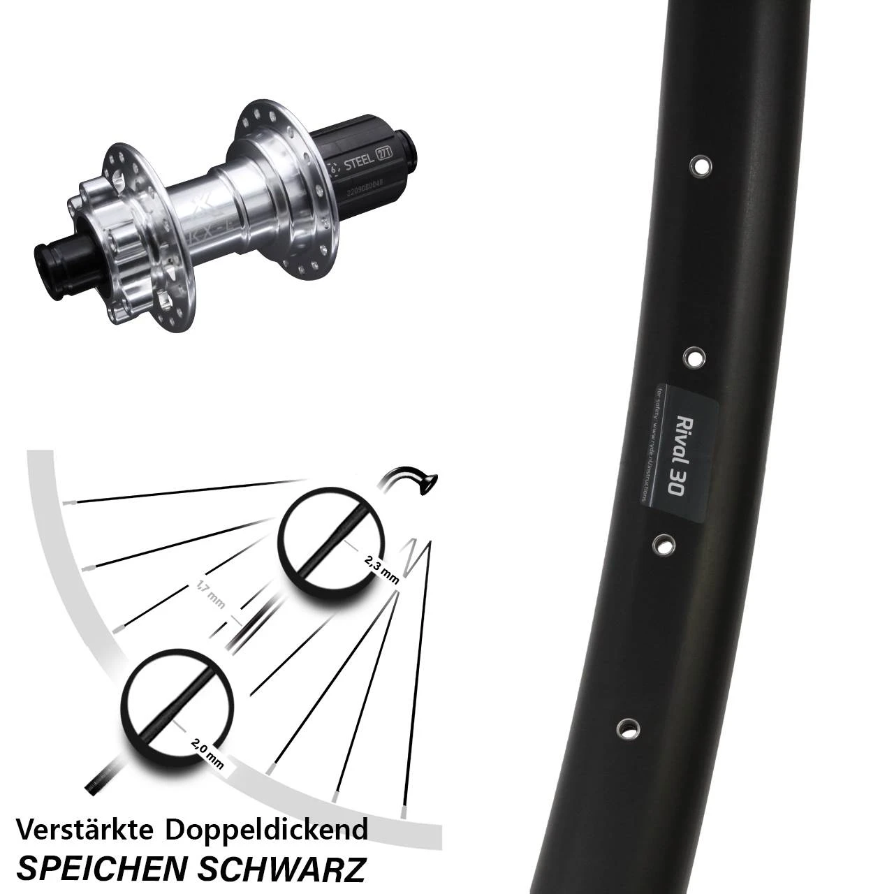 Ryde Rival 30 Disc Hinterrad 27,5 Zoll KX-E Nabe Silbern 12x142 Mm Shimano 11-fach