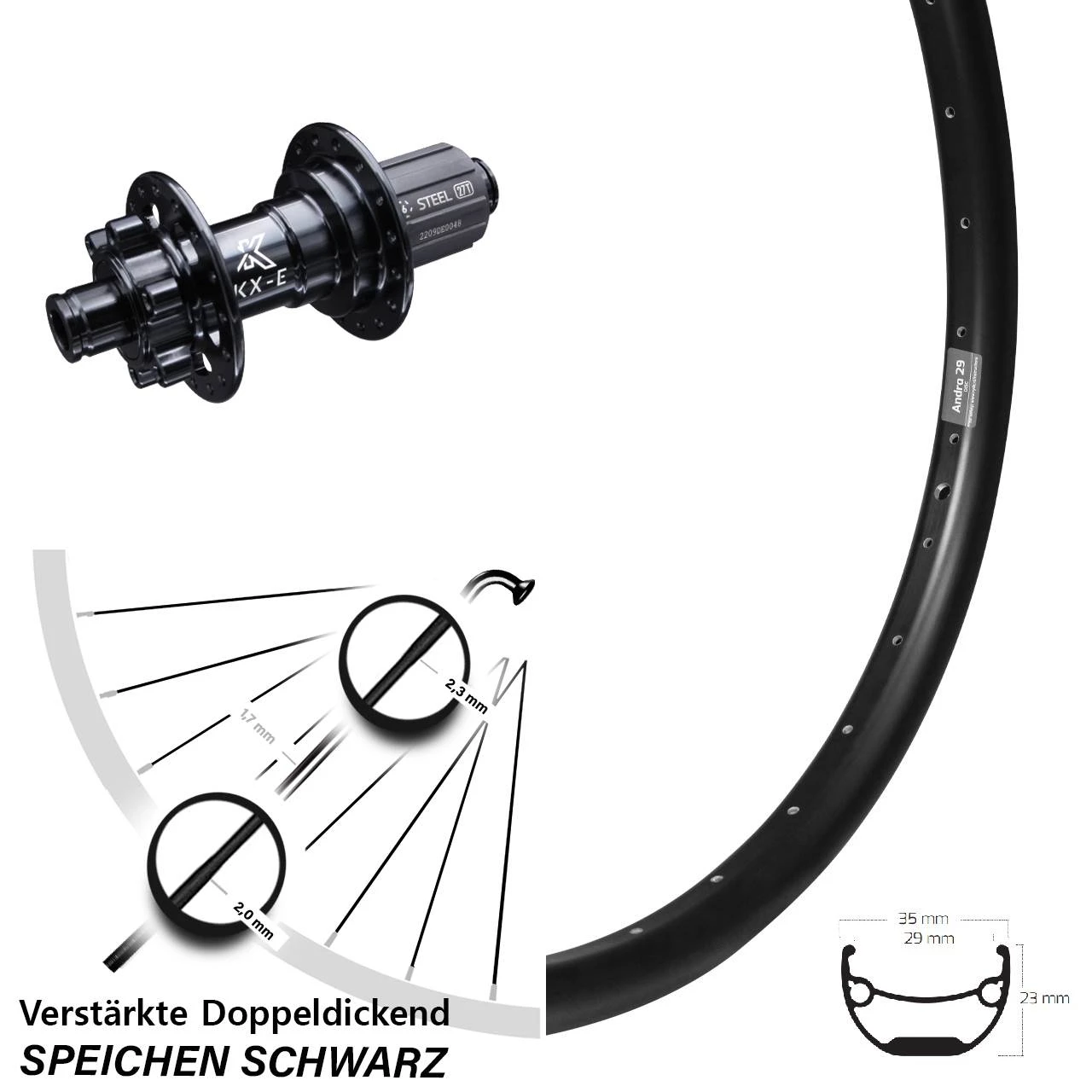 27,5 Zoll Ryde Andra 29 VerstÀrkt KX-E Nabe 12x142 Mm 11-fach