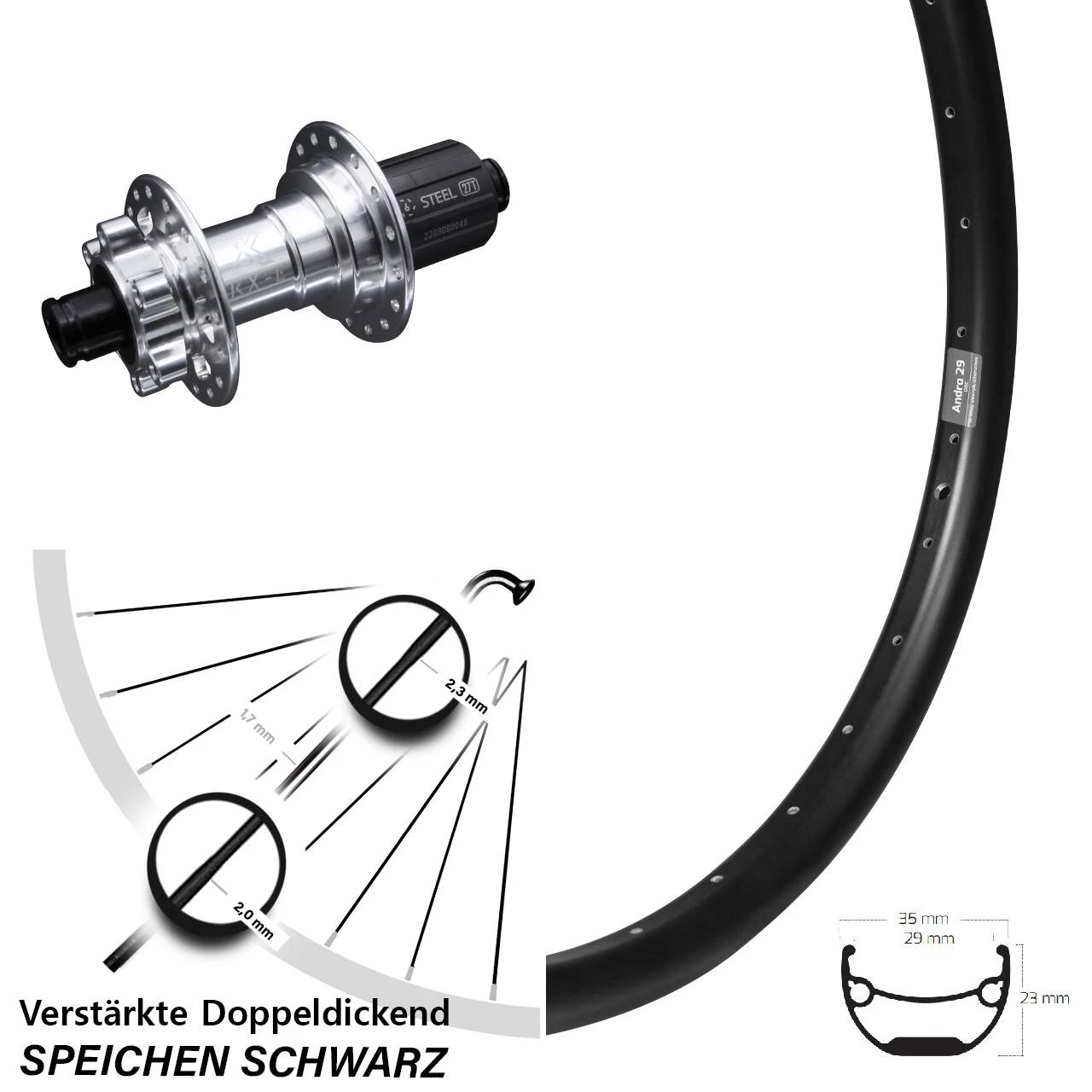 27,5 Zoll Ryde Andra 29 Silbern KX-E Nabe 12x142 Mm 11-fach