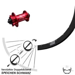 29 Zoll Vorderrad KX-M Nabe Rot-eloxiert 5x100 Mm Ryde Rival 23-622 ETRTO Verstärkt 6-Loch