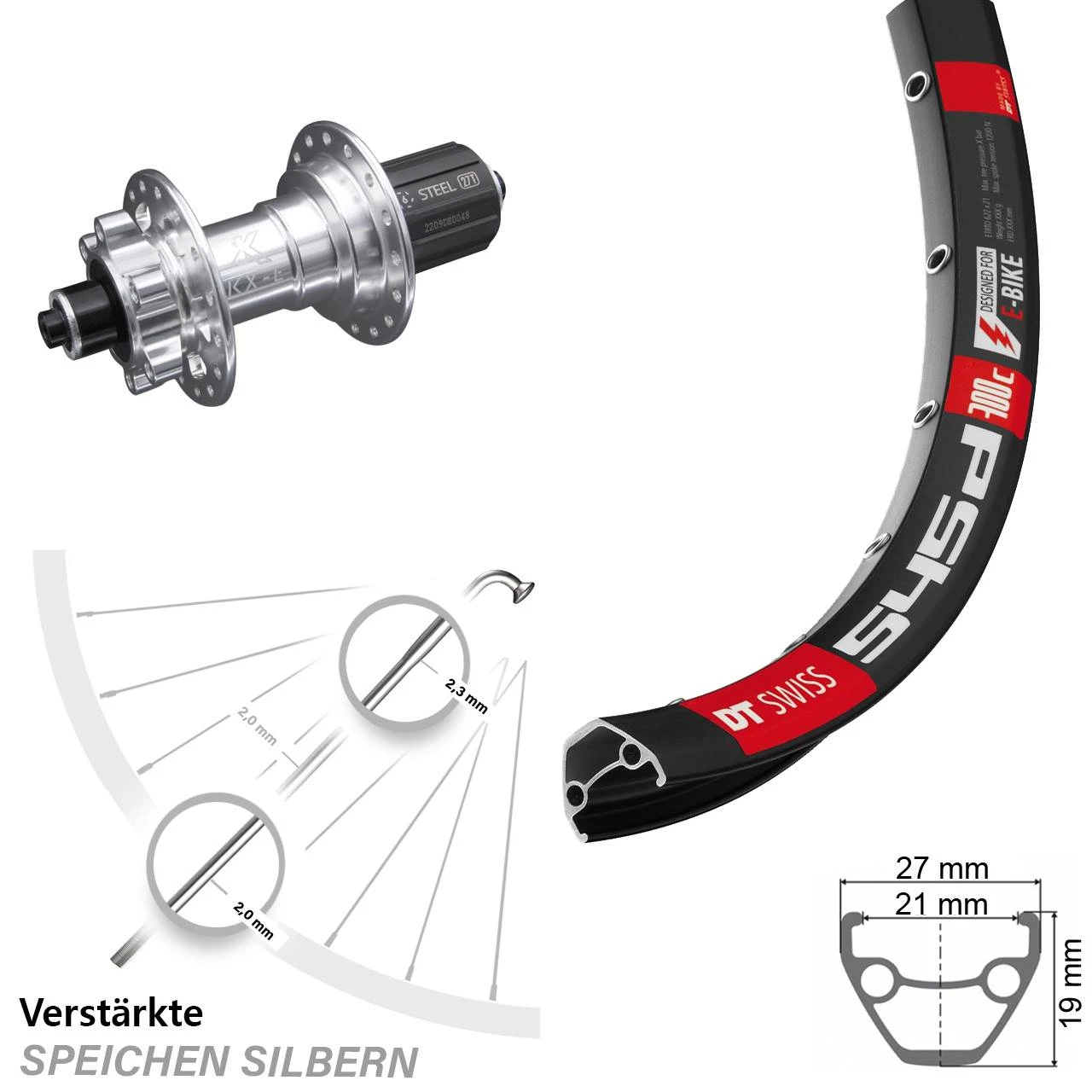 Dt-swiss Hinterrad 28-29 Zoll KX-E Nabe Silbern-eloxiert VerstÀrkt E-Bike DT Swiss 545