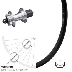 26 Zoll Hinterrad KX-E Nabe Silbern-eloxiert 6-Loch Ryde Andra 40 Disc Für Schnellspanner