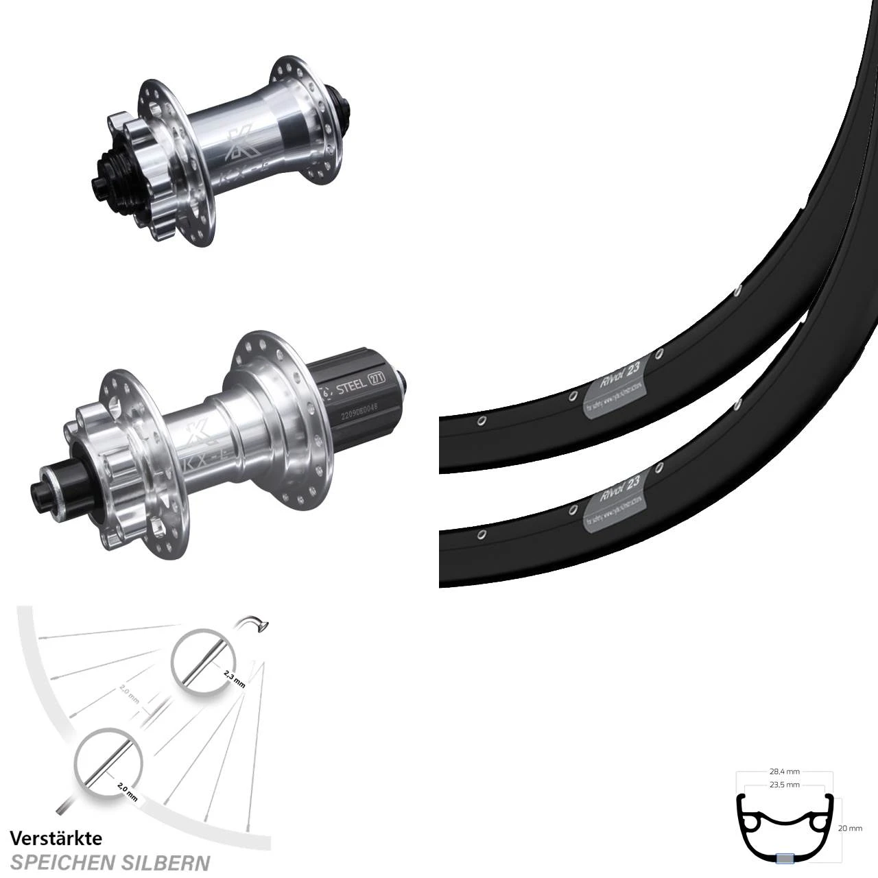 KX-E Naben VerstÀrkt Silbern Laufradsatz 27,5 Zoll Ryde Rival 23