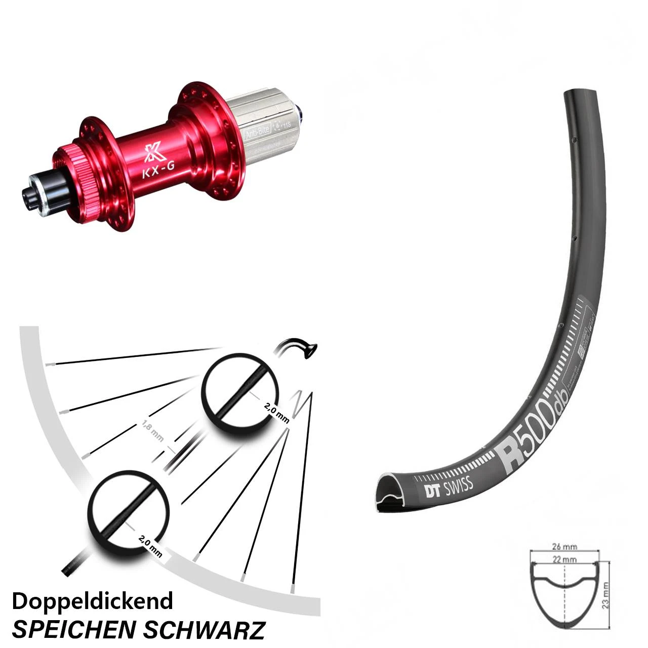Dt-swiss 27,5 Zoll Hinterrad DT Swiss R 500 KX-G 11-fach Nabe Rot-eloxiert