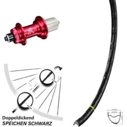 28 Zoll Hinterrad KX-G Hinterradnabe 5x135 Mm Rot Shimano 11-fach Mavic A 1022