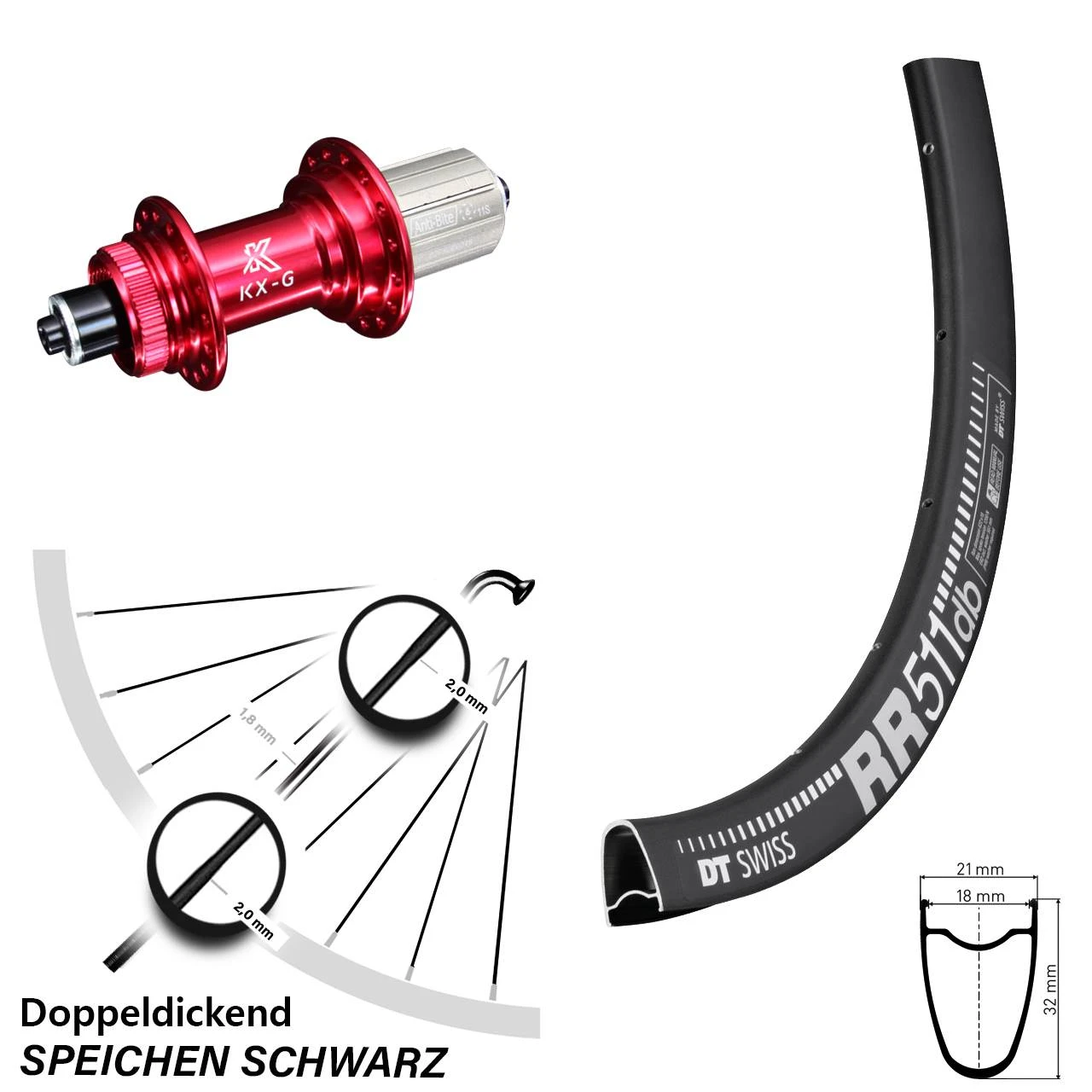 Dt-swiss 28 Zoll Hinterrad KX-G Nabe Rot 5x135 Mm 11-fach DT Swiss RR 511 DB Centerlock