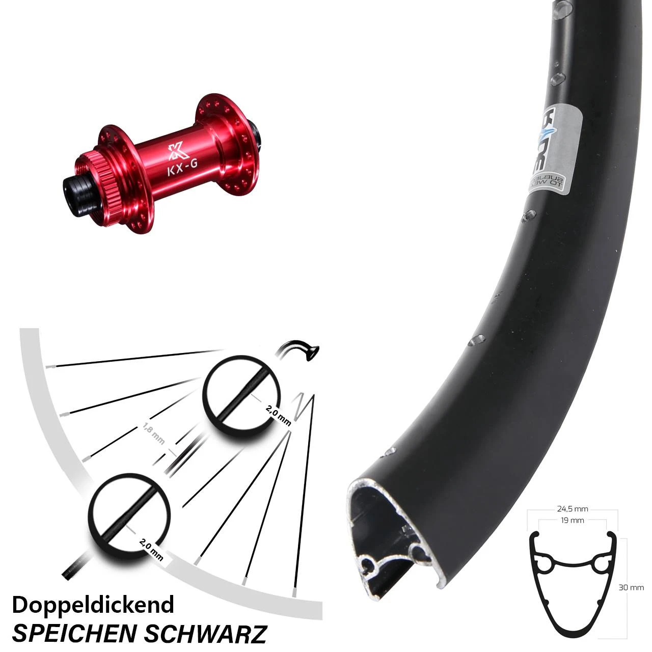 28 Zoll Vorderrad Ryde Dutch 19 Disc Mit KX-G Nabe Rot-eloxiert 12x100 Mm