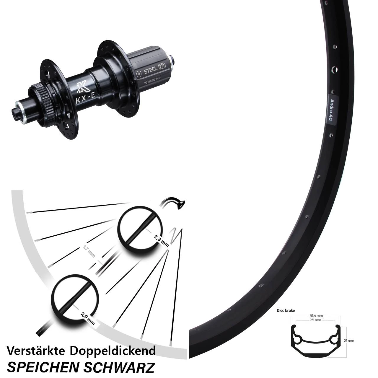 28-29 Zoll Hinterrad KX-E 5x135 Mm Centerlock 11-fach Ryde Andra 40 Disc