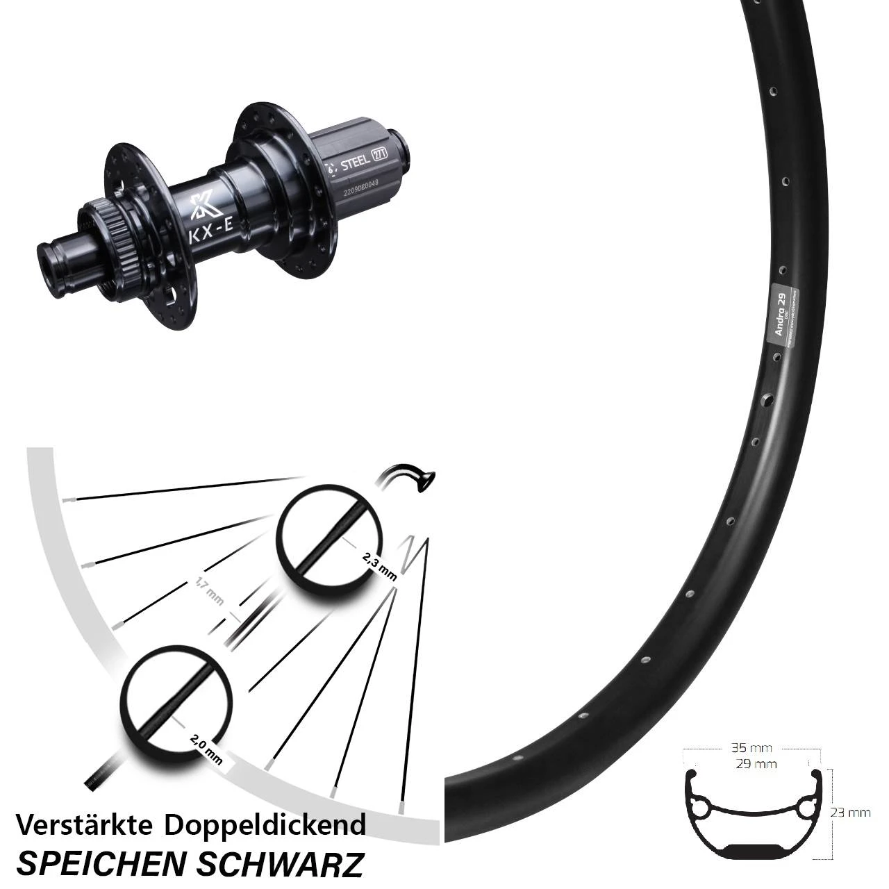Breites 26 Zoll Hinterrad Ryde Andra 29 Mit KX-E Nabe 12x142 Mm Centerlock 11-fach