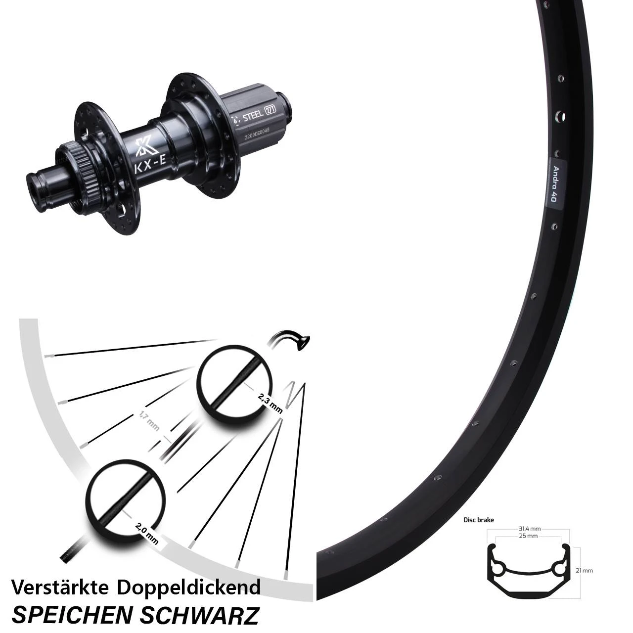 27,5 Zoll Hinterrad KX-E Nabe 12x142 Mm Centerlock 11-fach Ryde Andra 40 Disc