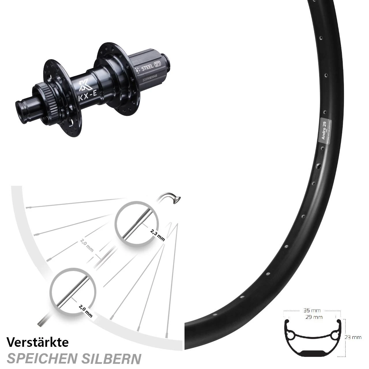 Hinterrad Ryde Andra 29 Zoll KX-E Nabe 12x142 Mm Centerlock 11-fach VerstÀrkt
