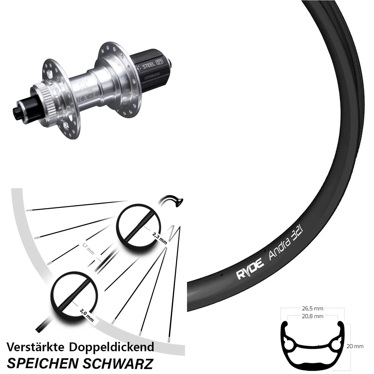 Ryde Andra 321 Hinterrad 27,5 Zoll VerstÀrkt Schnellspanner KX-E Silbern 11-fach