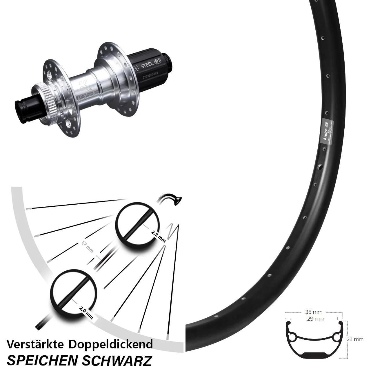 Breites 26 Zoll Hinterrad Ryde Andra 29 Mit KX-E 12x142 Mm Centerlock 11-fach