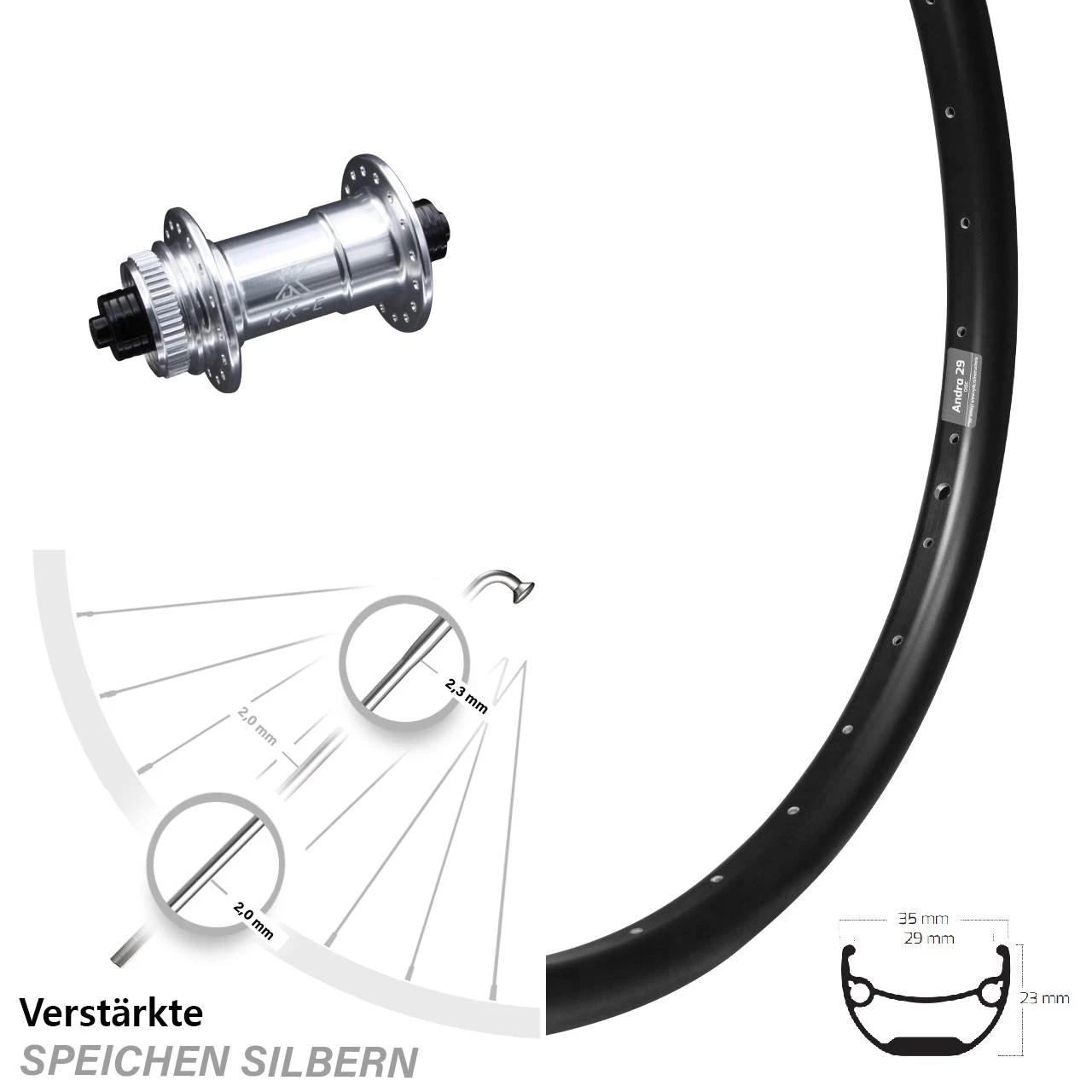 Ryde Andra 29 Disc-Vorderrad 24 Zoll Mit KX-E Nabe Centerlock 5x100 Mm Silbern Eloxiert