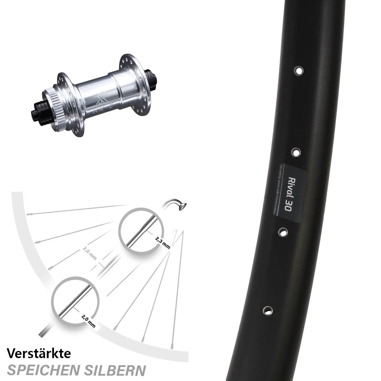 29 Zoll Vorderrad KX-E Nabe Centerlock 5x100 Mm Silbern Eloxiert Ryde Rival 30-622 ETRTO