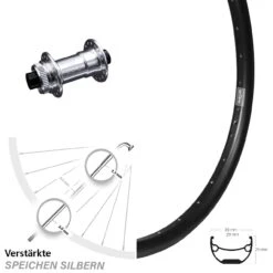Vorderrad 24 Zoll Mit KX-E Nabe Silbern Centerlock 15x100 Mm Ryde Andra 29 Disc