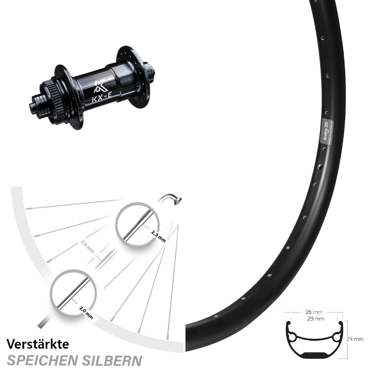 Ryde Andra 29 Disc-Vorderrad 24 Zoll Mit KX-E Nabe Centerlock 5x100 Mm Schwarz