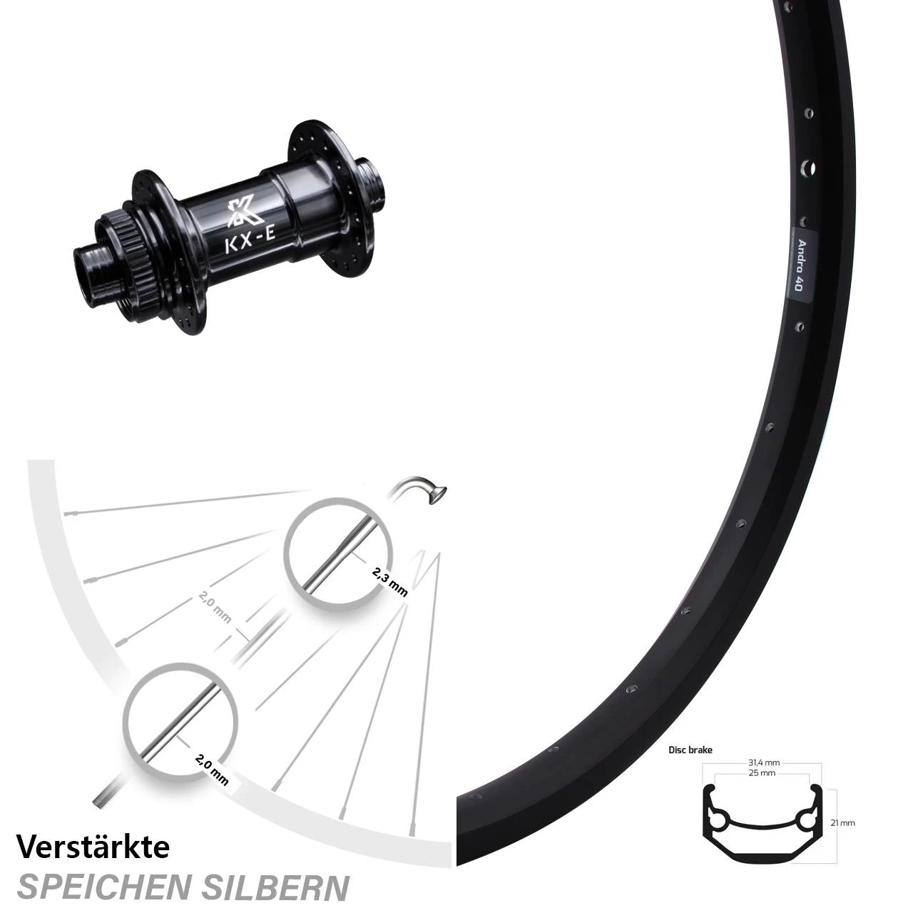 Vorderrad Ryde Andra 40 Disc Mit KX-E Nabe Centerlock 15x100 Mm Schwarz 29 Zoll
