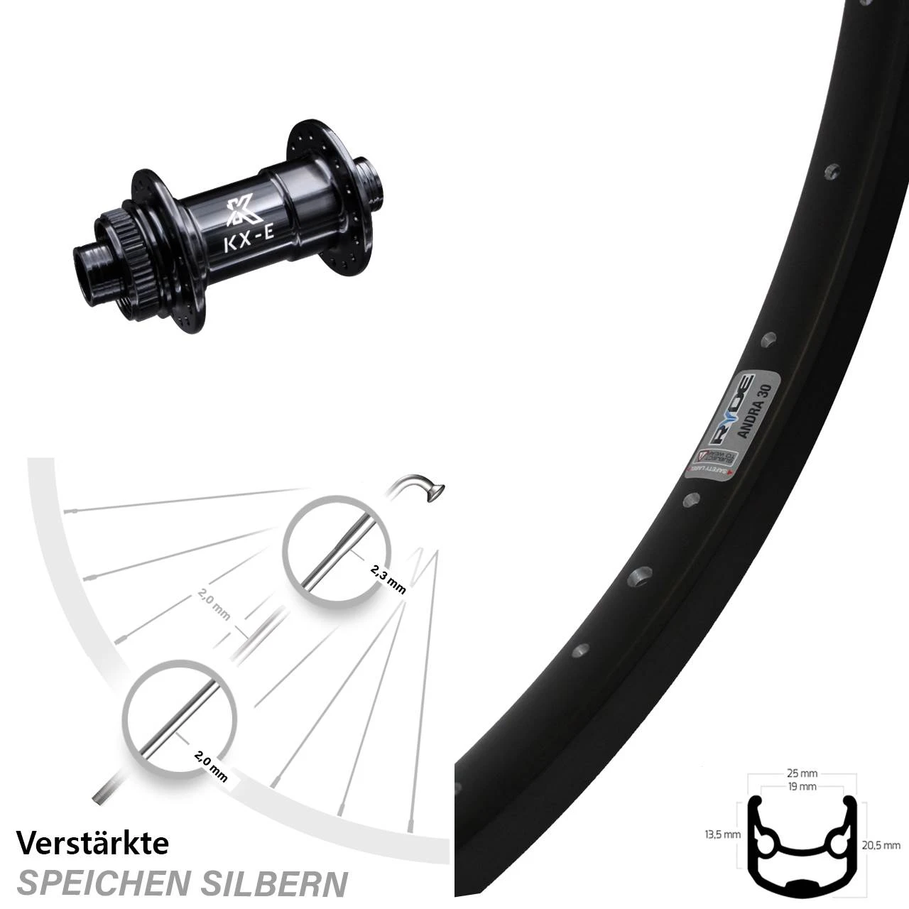 KX-E Nabe 15x100 Mm Centerlock Ryde Andra 30 Disc Vorderrad 28-29 Zoll Für Steckachse