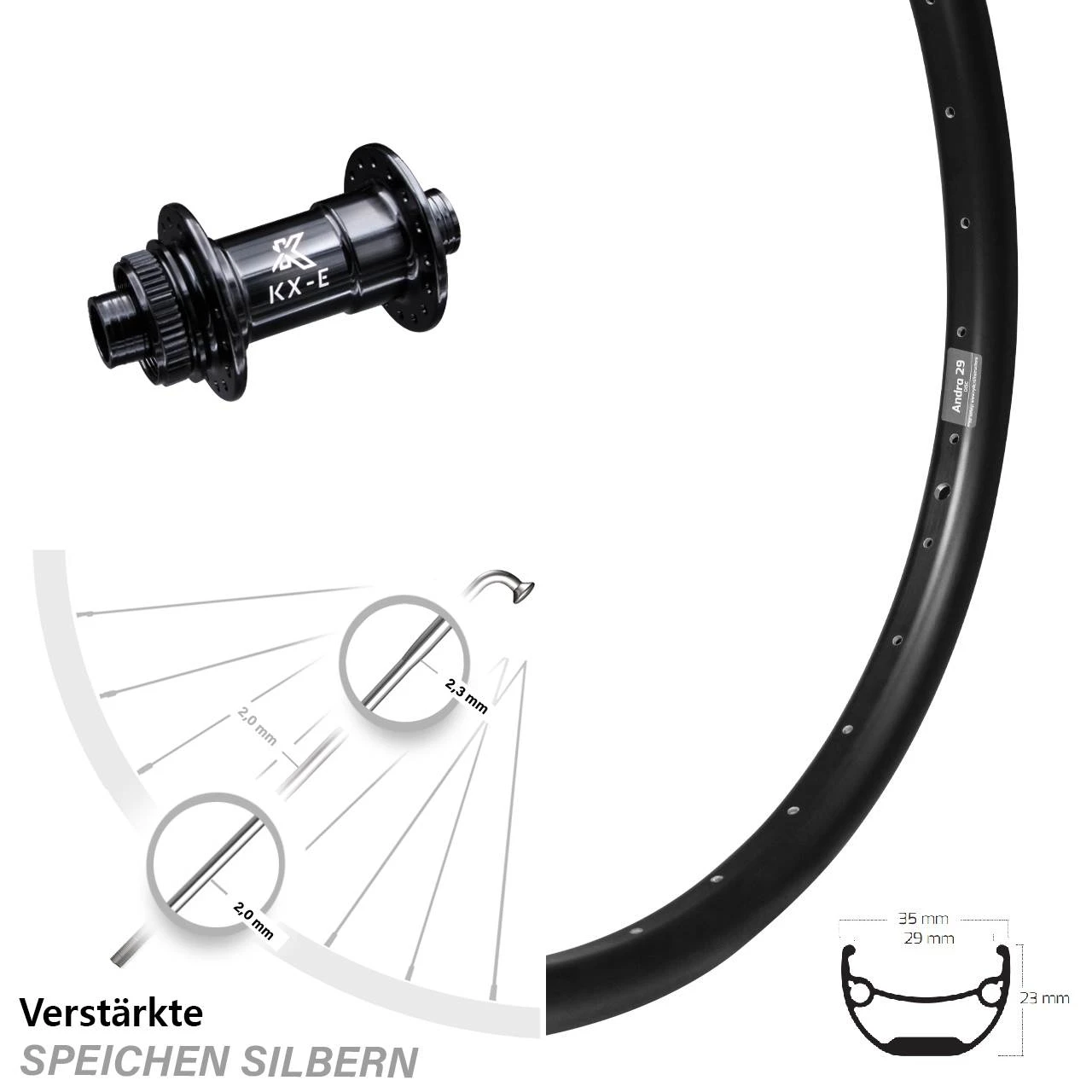KX-E Nabe Centerlock 15x100 Mm Schwarz Ryde Andra 29 Zoll Vorderrad Steckachse