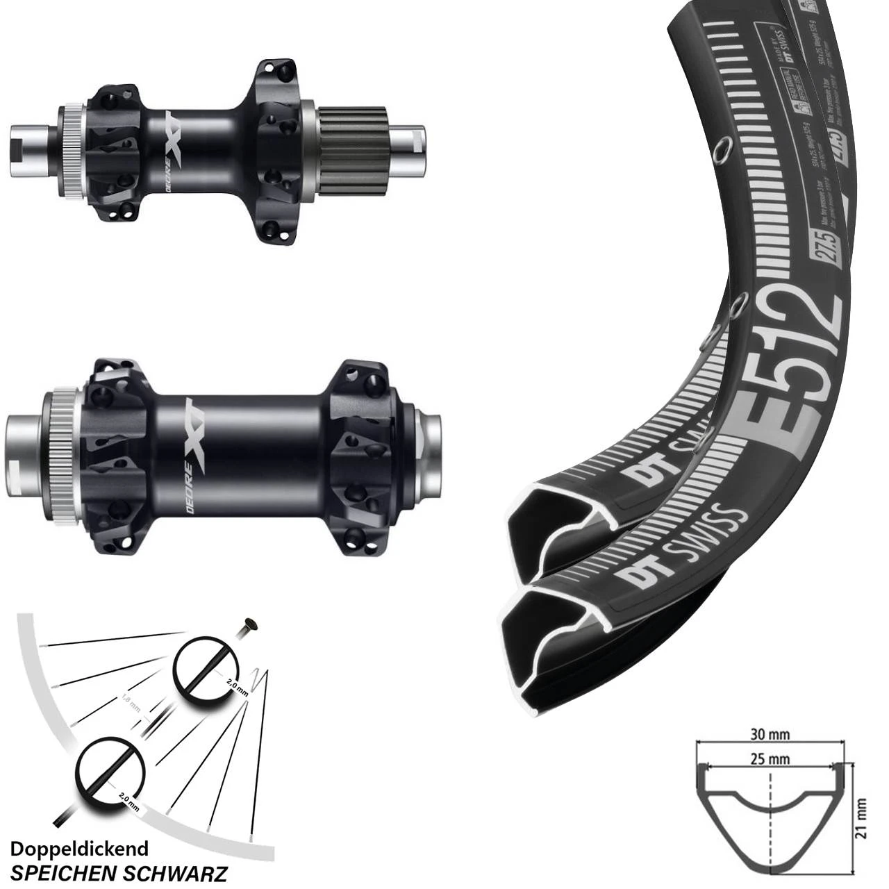 Dt-swiss Laufradsatz 29 Zoll DT Swiss E 512 Shimano XT Boost Micro Spline Straightpull