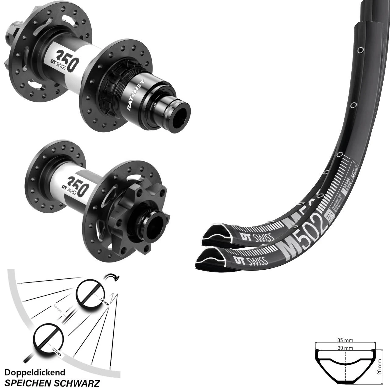 Dt-swiss 29 Zoll MTB Laufradsatz M 502 DT Swiss 350 Boost 6-loch Sram XD 110x148 Mm