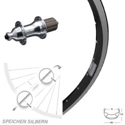 26 Zoll Hinterrad Ryde ZAC 19 Mit Novatec F162SB Silbern Nabe