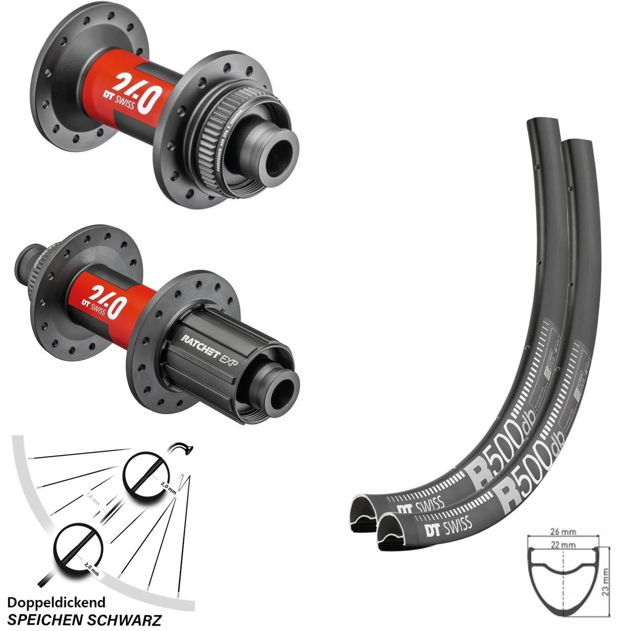 Dt-swiss Laufradsatz Road Disc R 500 DT Swiss 240 EXP Steckachse Shimano 11-fach Centerlock 28 Zoll