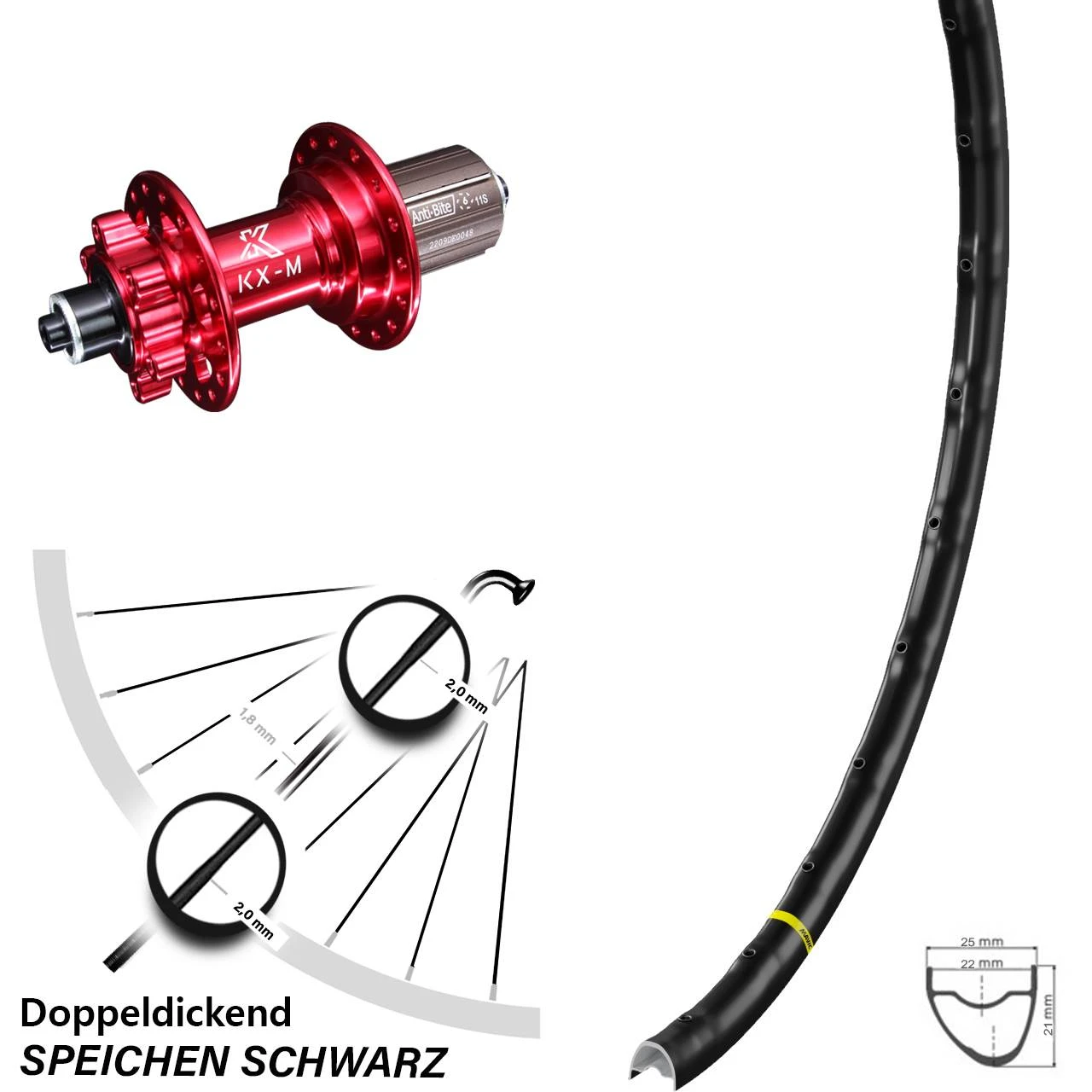 Hinterrad Mavic A 1022 Rot Eloxiert KX-M 5x135 Mm 28 Zoll Schnellspanner