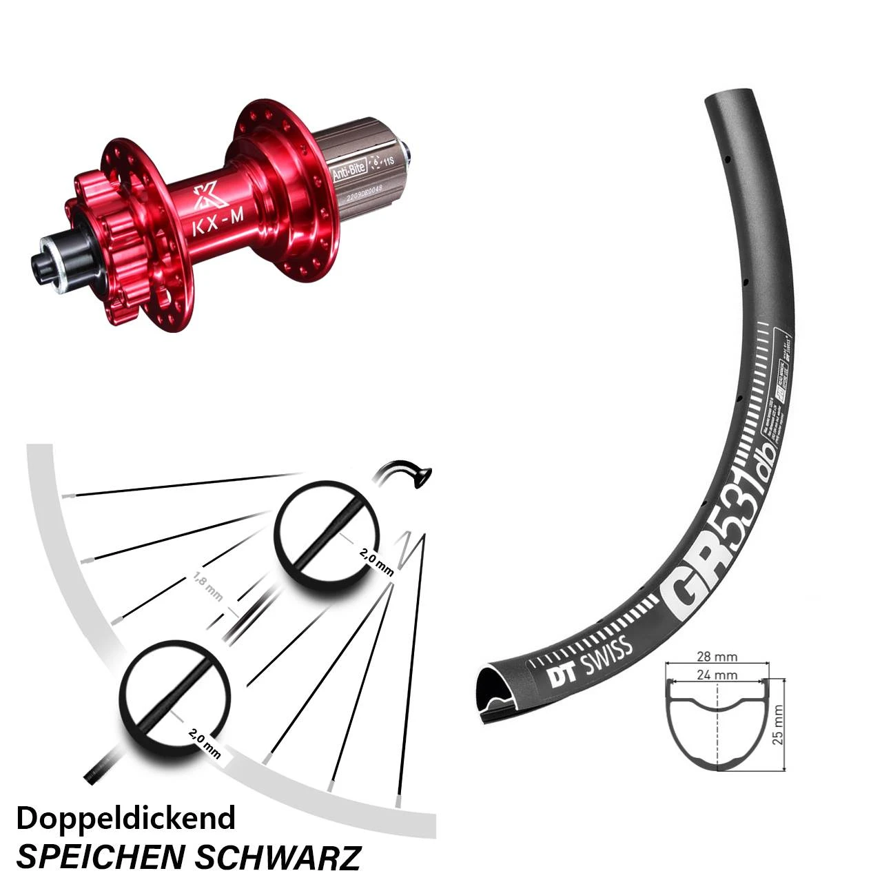Dt-swiss DT Swiss GR 531 Gravel Hinterrad 28-29 Zoll 6-loch Disc Nabe KX-M Rot 5x135 Mm 11-fach