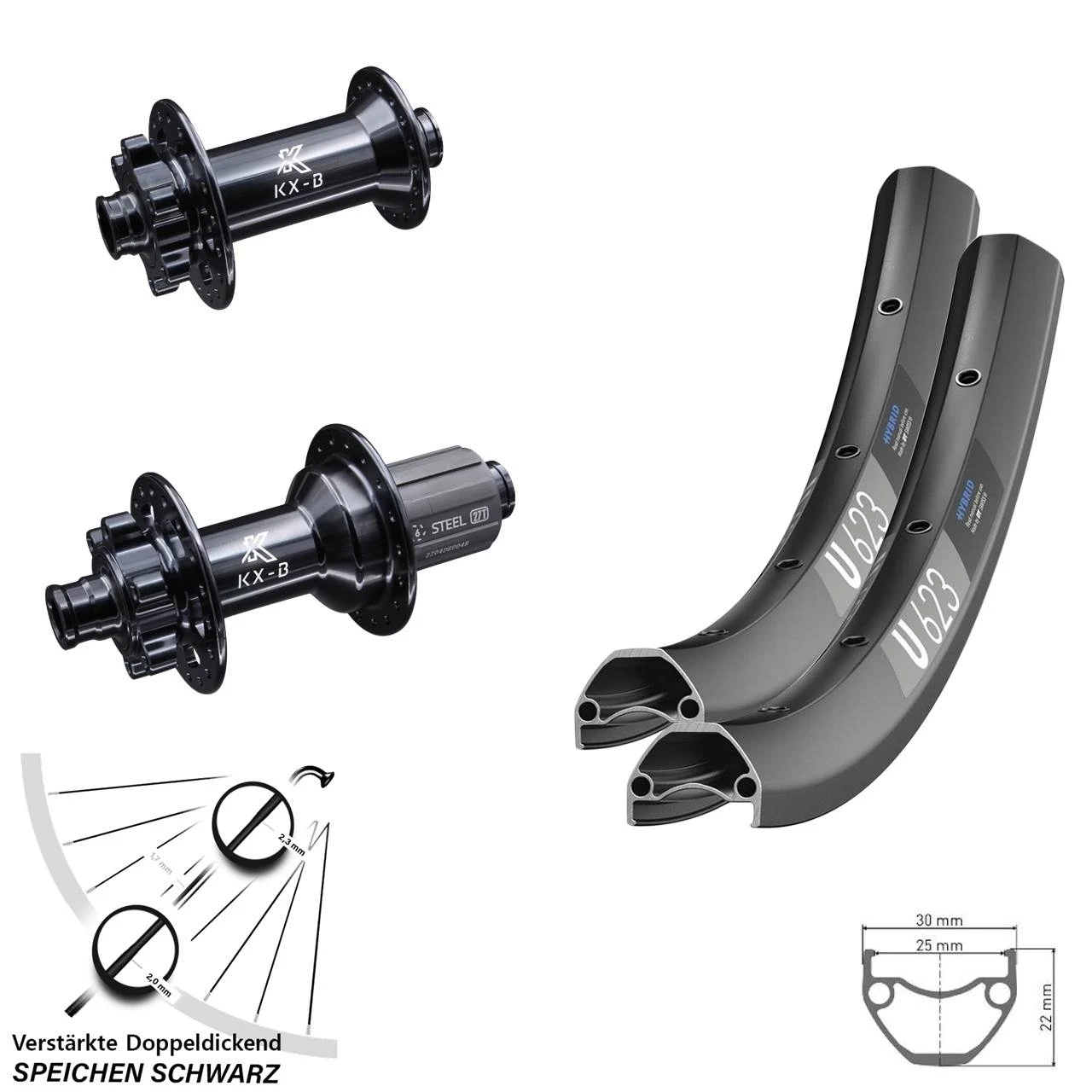 Dt-swiss 29 Zoll E-Bike Laufradsatz DT Swiss U 623 Nabe Boost 110x148 Mm 6-loch KX-B 11-fach