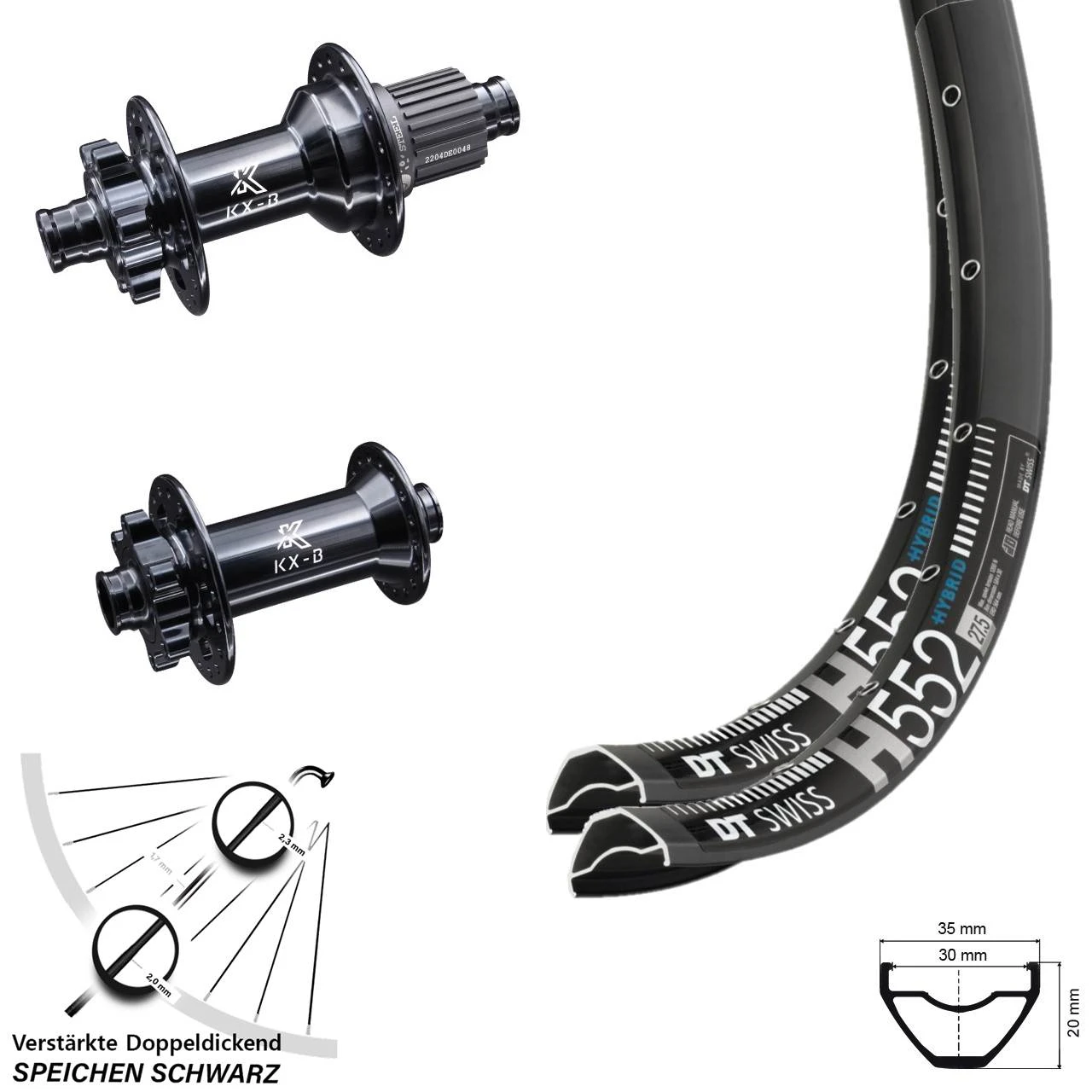 Dt-swiss 29 Zoll Laufradsatz DT Swiss H 552 Boost 110x148 Mm KX-B Micro Spline 6-loch VerstÀrkt