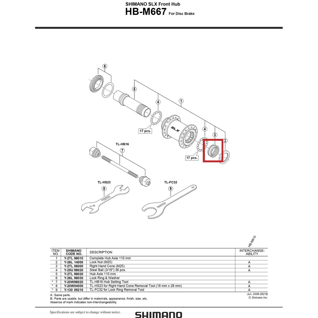 Shimano Konus Rechts M25 Für HB-M667