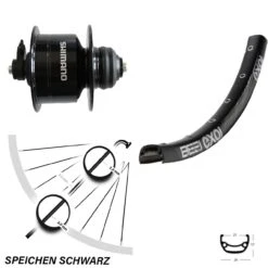 MTB Vorderrad 26 Zoll Exal BE21 Shimano DH3D72 Nabendynamo Schwarz