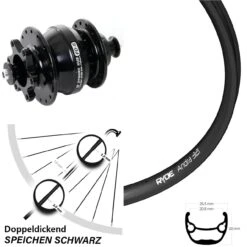 Vorderes Laufrad 26 Zoll Ryde Andra 321 Schwarz Shutter PD8 Nabendynamo 6-Loch