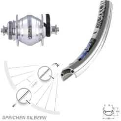 Vorderrad 26 Zoll Exal MX 19 Mit Nabendynamo Shutter PL-8 Silbern