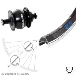 Vorderrad 28 Zoll Exal ZX19 Schwarz Mit Nabendynamo Shutter Precision PV8