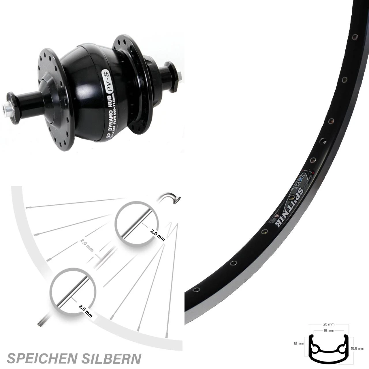 Vorderrad Fahrrad 28 Zoll Ryde Sputnik Shutter Precision Nabendynamo PV8 Schwarz
