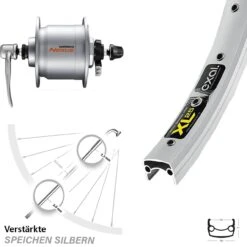 Vorderrad Mit Nabendynamo 26 Zoll Exal XL 25 Shimano Nexus DH-C3000-3N Silbern