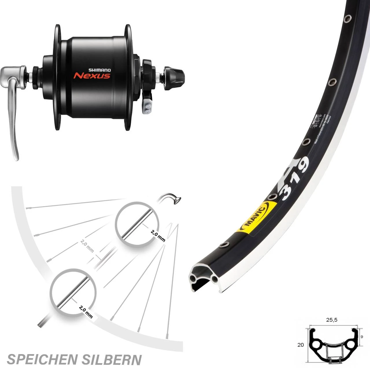 Vorderrad Mit Shimano Nabendynamo Mavic A319 28 Zoll Schwarz